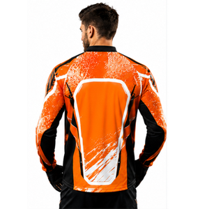 เสื้อเจอร์ซีย์เพ้นท์บอลสีส้มดำ พิมพ์ลายแบบซับลิเมชั่น แขนยาว ตัดเย็บด้วยเทคนิคการเชื่อมด้วยลมร้อน สำหรับกิจกรรมยิงปืนกลางแจ้ง ให้ความสบายและประสิทธิภาพสูง - Product Image 2