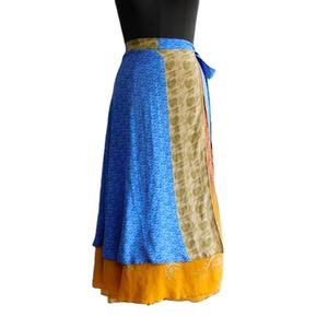 Jupe portefeuille de grande taille imprimée Robe de soirée pour femmes Longue jupe portefeuille vintage en soie sari Indien Sexy Magic Two Layer Boho - Product Image 1