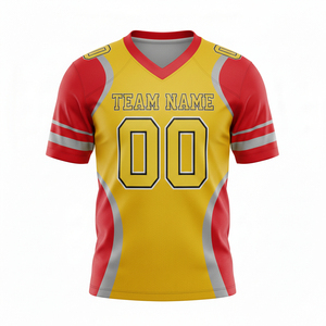 เสื้อฟุตบอลอเมริกันคอวีสีน้ำเงินแดงแบบยูนิเซ็กซ์ แขนสั้น ระบายเหงื่อได้ดี พิมพ์ลายแบบซับลิเมชั่น ปรับแต่งชื่อทีมได้ 100% - Product Image 3