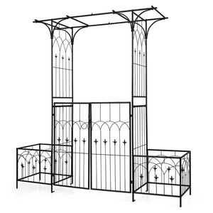 Arco da Giardino con Cancello e Fioriere, Struttura in Metallo Resistente con Traliccio Laterale - Product Image 4