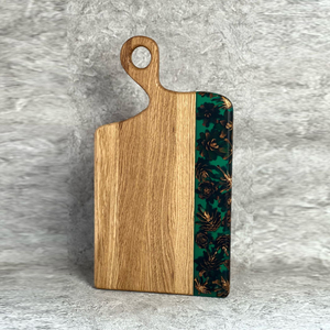 This Stunning Wooden Chopping Board Duo Features Vivid Green Resin Inlays Packed With Artistic <b>Pinecones</b> For Cutting Vegies - Product Image 4