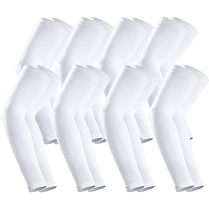 Manchons de bras unisexes personnalisés OEM pour le basketball et le cyclisme, blancs, protection anti-UV pour adultes, en Spandex et Polyester, teinture unie, articles en stock - Product Image 3
