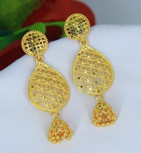 Indian <b>Gold</b> Plated Jhumka Jhumki Layered Fringe Dangle Earring Set Jewelry Chain Earrings <b>Solid</b> Color Dubai Turkish Bollywood - Product Image 3