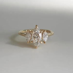 Anillo de Compromiso y Boda con Diamante Cultivado en Laboratorio, Corte Marquesa, 6 Quilates, Oro Amarillo de 14k, Joyería para Regalo de Fiesta - Product Image 1