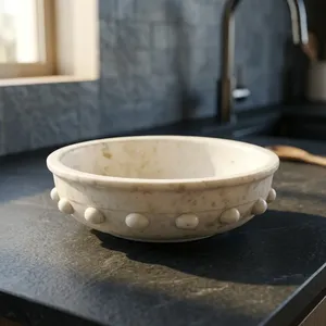Bol décoratif rond en marbre avec accents à pois, design minimaliste, décoration de table pour la maison, pour le salon, utilisation en intérieur - Product Image 2
