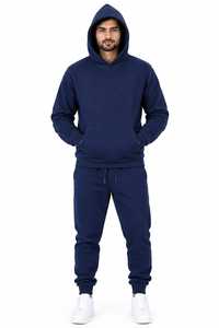 Mens <b>Navy</b> Winter Solid Hooded Pullover 100% Cotton Jogger Set <b>Sweatshirt</b> Jogger Pants Casual Tracksuit Lounge Wear - Product Image 6