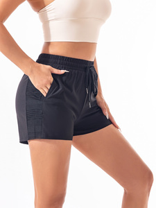 Shorts de yoga taille haute pour femmes, couleur unie, panneau en maille respirant, cordon de serrage, taille élastique, Spandex sans couture, 180g, Chine - Product Image 3
