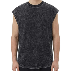 Débardeur vintage en coton délavé pour homme, sans manches, style hip-hop, gilet de sport, streetwear d'été, vente en gros - Product Image 1