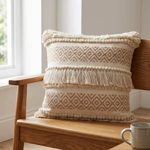 Housse de coussin bohème à rayures horizontales, coussin décoratif tissé, coussin d'appoint en coton pour un intérieur neutre - Product Image 1