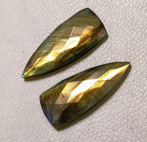 Par de Gemas Sueltas de Labradorita Dorada con Cabujón Facetado en Forma de Escudo para Joyería, Piedra para Manualidades, 15x40x7mm - Product Image 5