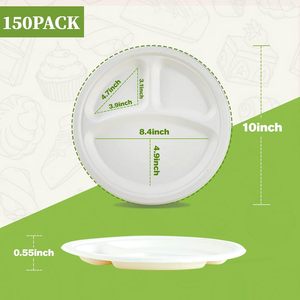 Plato Redondo Desechable de Bagazo de 11 Pulgadas - Resistente, Ecológico, Biodegradable, Apto para Microondas, Compostable para Alimentos Calientes/Fríos - Product Image 1