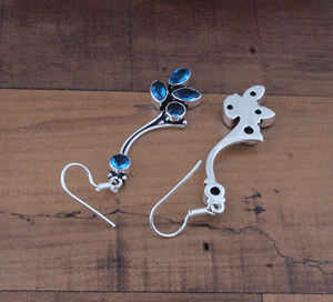 Boucles d'oreilles pendantes vintage en argent sterling 925 avec topaze bleue, pierre précieuse naturelle, style antique, luxe, mariage, bijoux fins, vente en gros - Product Image 3