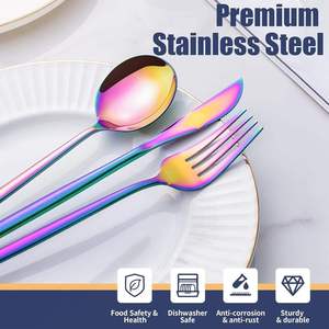 Durable High Grade Stainless Steel Plate Cutlery Set Rainbow Color Knife Spoon Fork Traditional <b>Flatware</b> for Wedding At Low Cost - Product Image 5