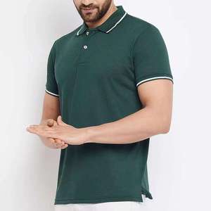Chemises pour hommes en polyester/coton, motif uni, fabrication ODM, décontractées, pour le golf et le sport, avec logo tricoté sur le devant - Product Image 4