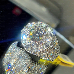 Round Cut Moissanite Diamond Halo <b>Ring</b> Baguette Cluster <b>925</b> <b>Silver</b> Luxury Statement <b>Ring</b> - Product Image 2