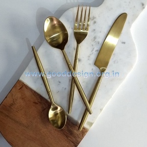 18/10 Stainless Steel Portuguese Cutlery Set of 4 Pcs Black and Gold Flatware Sets,<b>Mirrored</b> Steel Flatware Set, Portability Set - Product Image 3