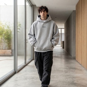 <b>Men's</b> <b>Grey</b> Oversized Fleece Hoodie Graphic Print Pullover Streetwear <b>Sweatshirt</b> Kangaroo Pocket Casual Sportswear Custom - Product Image 1