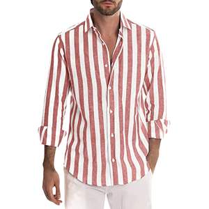 Camisa de Hombre de Verano, Transpirable, de Lino y Algodón, Satén, Informal, Antiarrugas, con un Solo Botón, Teñido Liso - Product Image 1