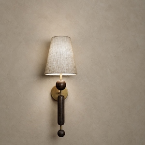 Applique murale moderne en bois nordique avec abat-jour en tissu de lin, luminaire LED minimaliste de luxe pour chambre à coucher, chevet, salon - Product Image 1