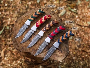 Couteau pliant artisanal en acier Damas avec verrouillage arrière, manche en bois Pakka, embout en acier, BLADE MARK INDUSTRIES BMI31 - Product Image 5