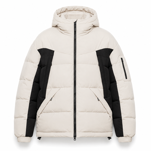 Premium Winter Puffer <b>Jacket</b> Modern Streetwear Contrast Panels Warm Filling Custom Logo Embroidery OEM Adjustable Drawcord Hem - Product Image 1