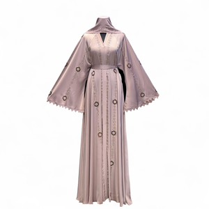 Abaya Modeste de Dubaï en Gros, Perlée et Pailletée, à Manches Longues, Traditionnelle Musulmane, Faite à la Main, pour Mariage, en Polyester, Printemps-Automne - Product Image 3