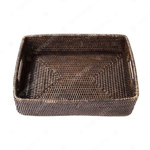 CROSSWEAVE Rectangle Bathroom Tray Countertop Rattan Tray Home Décor <b>Square</b> Tray Built-In Handles - Product Image 4