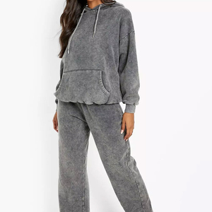 Classic women acid wash tracksuit matching set hoodie and joggers oversized fit soft fleece casual streetwear winter outfit - Product Image 3