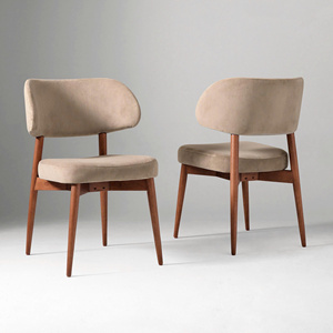 Midcentury Modern Dining <b>Chair</b> with Upholstered <b>Linen</b> Seat and Back Solid Wood Legs - Product Image 4