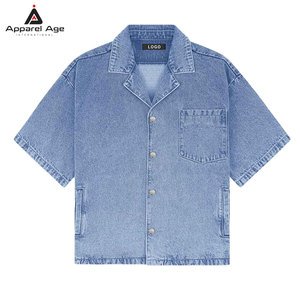 เสื้อเชิ้ตยีนส์โอเวอร์ไซส์สไตล์ลำลองสำหรับผู้ชาย ผ้าฝ้าย ติดกระดุม สไตล์ตะวันตก สำหรับผู้ใหญ่ ไซส์โอเวอร์ไซส์ - Product Image 1
