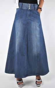 Falda vaquera midi de cintura alta para mujer, corte en A, con botones frontales y abertura, informal, lavado a la piedra, azul claro, de algodón tejido - Product Image 3