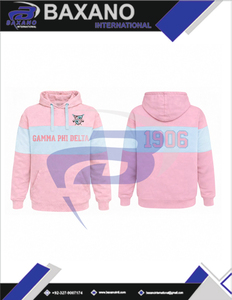 Sweat à capuche Gamma Phi Delta GPD Sorority rose et bleu clair, hiver, coupe courte, avec broderie et passepoil, vêtements universitaires - Product Image 6