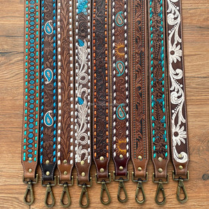 Handmade Full Grain Cowhide Leather Replacement Handbag Strap & High Quality Tooled Floral <b>Camera</b> Strap with Antique Brass Snaps - Product Image 4