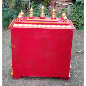 Templo hindú de madera roja, Puja Ghar tradicional abierto para decoración de Diwali, Mandap indio para montar en la pared con 2 cajones extraíbles - Product Image 6