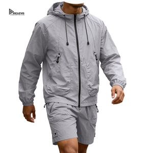 High Quality Men's Hooded Windbreaker <b>Jacket</b> With Shorts Full Sleeve <b>Lightweight</b> Quick Dry Zipper Front Casual Summer Outfit - Product Image 2