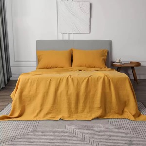 Drap plat en lin respirant, uni, teint, drap de lit uni, pour toutes les saisons, literie pour la maison, beige - Product Image 4