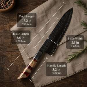 Cuchillo de Chef Artesanal de Cobre Damasco con Mango de Madera de Palisandro, Cuchillo Profesional de Cocina para Cortar Carne y Verduras - Product Image 6