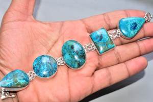 Pulsera de Crisocola de Primera Calidad, Pulseras de Crisocola Plateadas en Plata, Joyería - Product Image 3