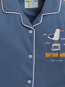 Conjunto de Pijama de Algodón para Niños, Camisa Azul de Manga Larga con Botones y Pantalones Estampados, Ropa de Dormir Suave y Transpirable para Niños - Product Image 4