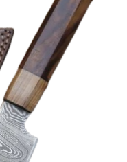 Service OEM, vente en gros, couteau de chef Santoku à lame fixe de 11 pouces, fait main, en acier Damas, manche en bois d'olivier et bois foncé, avec étui en cuir - Product Image 3