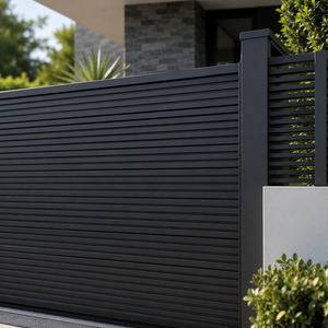Puerta Corredera Horizontal Moderna Negra con Rejilla y Valla de Privacidad para Entrada de Vivienda o Villa, Diseño de Seguridad - Product Image 3