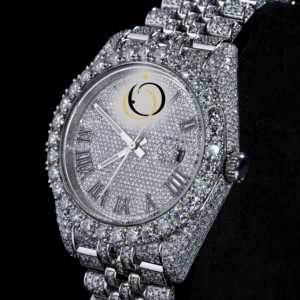 Reloj mecánico automático para hombre de 40 mm con incrustaciones de moissanita VVS, de acero inoxidable plateado con números romanos. - Product Image 2