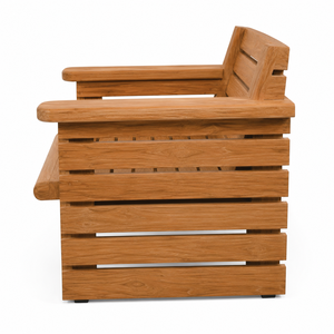Fauteuil de jardin extérieur confortable et écologique en teck massif, imperméable, avec panneaux latéraux à lattes horizontales - Product Image 2