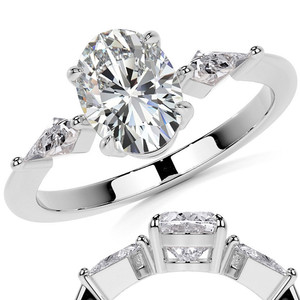 Bague de fiançailles et de mariage personnalisée pour femme, or jaune massif 14k/18k certifié IGI, diamant de laboratoire ovale et poire à trois pierres - Product Image 2