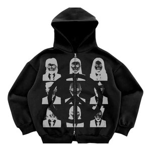 เสื้อฮู้ดดี้ผู้ชายแบบซิป ย้อมสีเอซิด แต่งแพทช์ สไตล์สตรีทแวร์ ผลิตตามสั่ง พร้อมปักโลโก้ของคุณเอง - Product Image 5