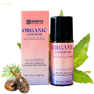 Sérum d'huile de ricin pure naturelle pressée à froid biologique hydratant et nourrissant avec rouleau de quartz rose et rouleau de jade - Product Image 1