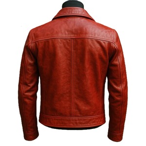 Veste moto en cuir véritable rouge pour homme, col rabattu, fermeture éclair, coupe classique, style automne - Product Image 3