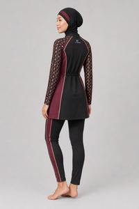 ชุดว่ายน้ำสตรีแบบสุภาพ ชุดบิกินี่สองชิ้นแบบสุภาพ พร้อมลายพิมพ์และกระโปรงด้านล่าง บริการ OEM ชุดบิกินี่แบบสุภาพ - Product Image 3
