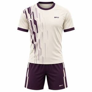 ชุดฟุตบอล OEM ลายพิมพ์ไอวอรี่พลัมแบบนามธรรม เสื้อเจอร์ซีย์และกางเกงขาสั้นเข้าชุดสำหรับทีม - Product Image 1