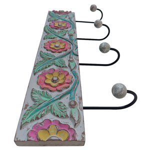 Smart Art Wood Carving <b>Key</b> Rack Organizer White Washed Handmade <b>Wall</b> Mounted <b>Key</b> Hanger Clothing Storage 4 <b>Hook</b> Engineered Wood - Product Image 5